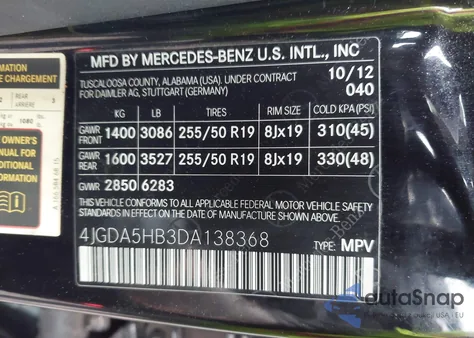 2013 Mercedes-Benz Ml 350 4Matic from USA, damaged, VIN 4JGDA5HB3DA138368
